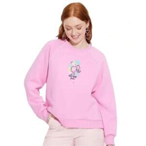Barbie Womens Est. 1959 Pink Graphic Sweatshirt Lemons Malibu Large NWOT